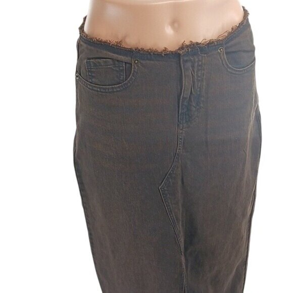 Wild Fable Skirt Brown Distressed Maxi Denim Slit Low Rise Womens Size 2 - Picture 4 of 8
